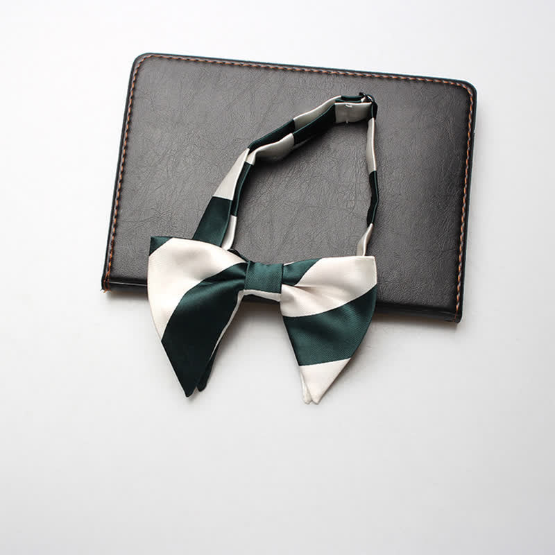Men's College Striped Oversized Pointed Bow Tie - Green & White - image 4