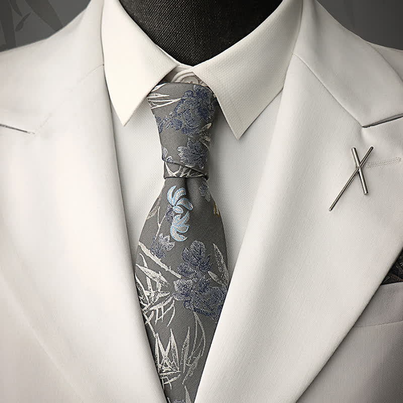 Men's Gray & Silver Sparkle Flower Necktie - Gray & Silver - image 0