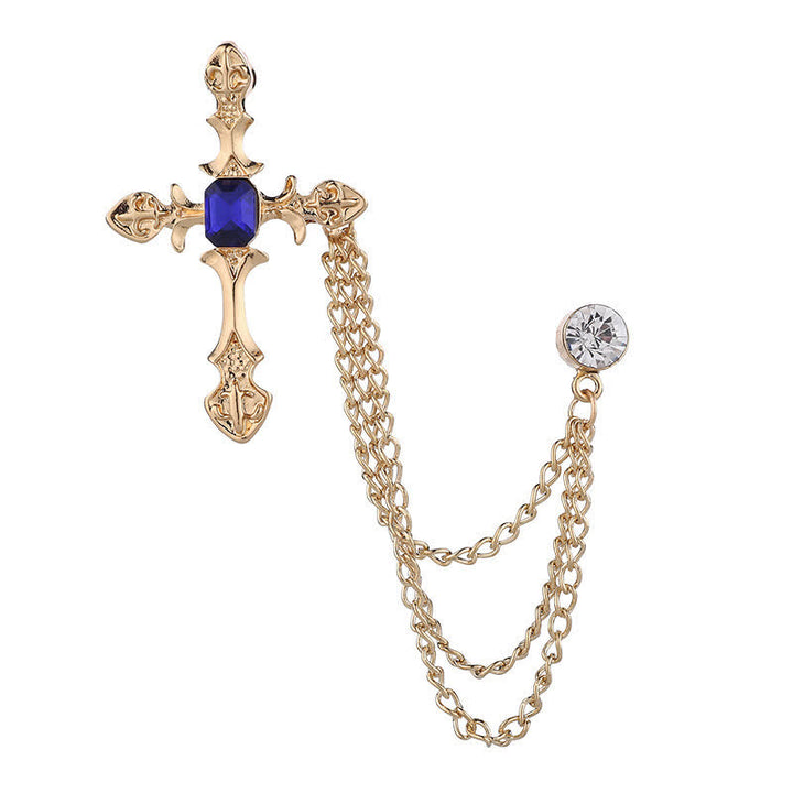 Men's Classic Cross Crystal Chain Brooch - image 2