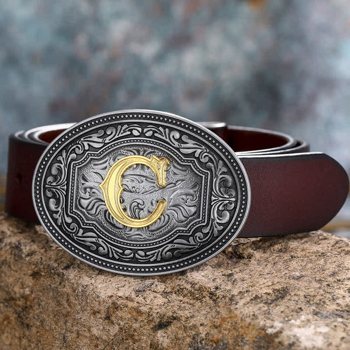 DIY Unisex Hip Hop Initial Letter Embossment Buckle Leather Belt