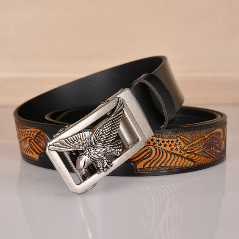 Men's Hollow Eagle Buckle Embossed Leather Belt