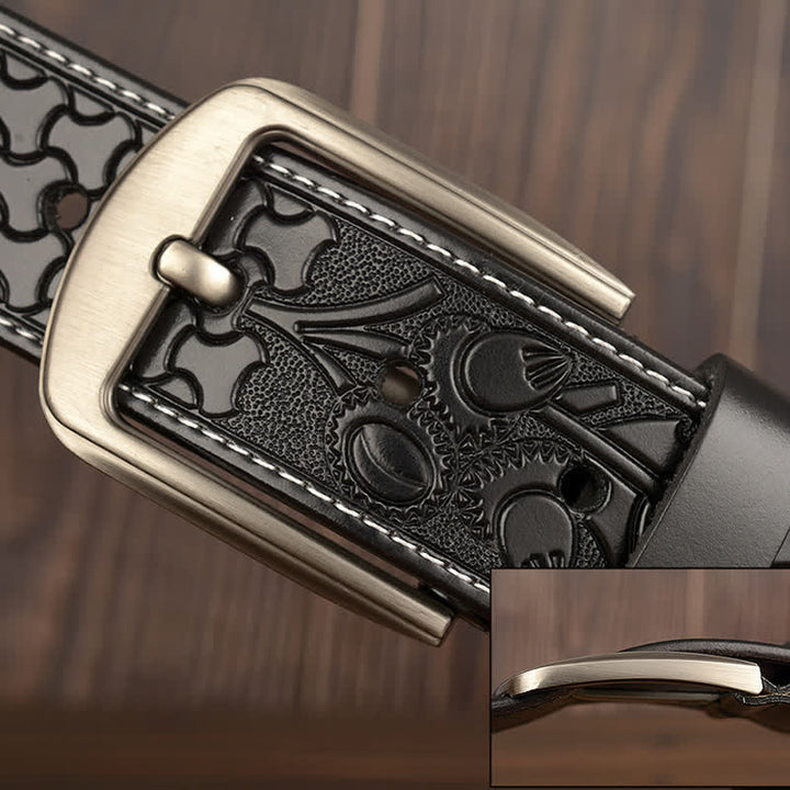 Men's Floral Embossed Pattern Leather Belt