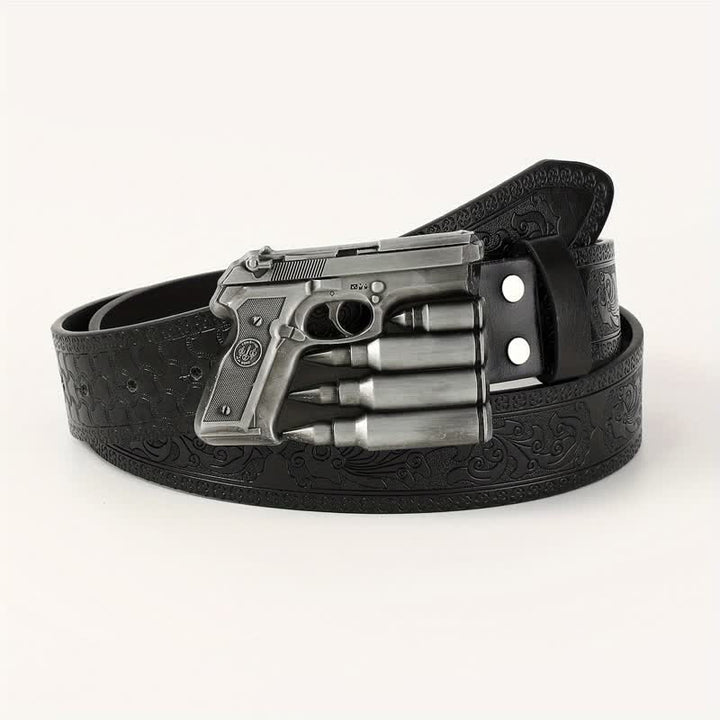 Men's Silver Handgun Ammo Leather Belt