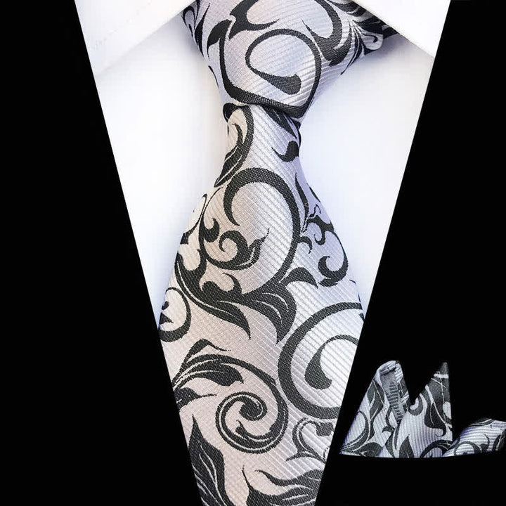 2Pcs Men's Plant Swirl Floral Necktie Set - Light Gray - image 0