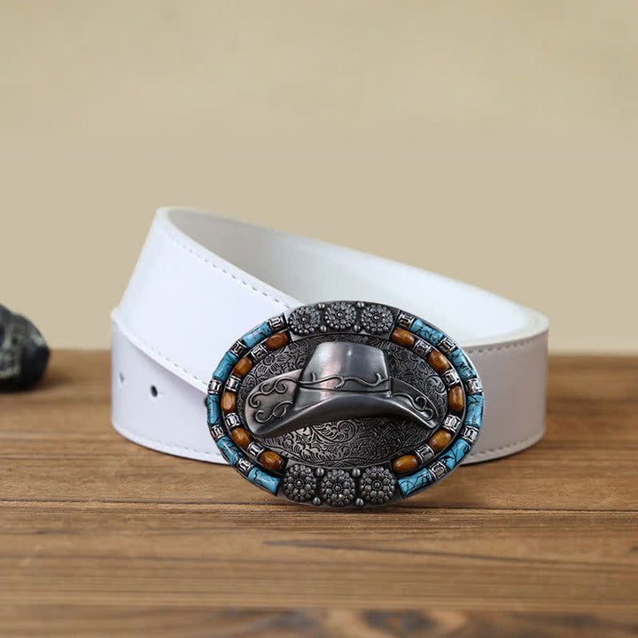 Men's DIY Cowboy Hat Turquoise Stone Buckle Leather Belt