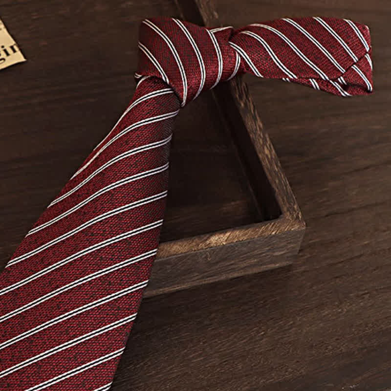 Men's Dark Red & White Thin Striped Necktie - image 2