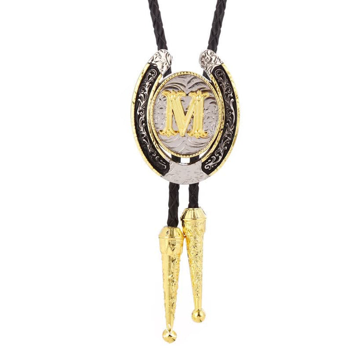 Modern Western Horseshoe Initial Letter A To Z Bolo Tie - Gold - M - image 16
