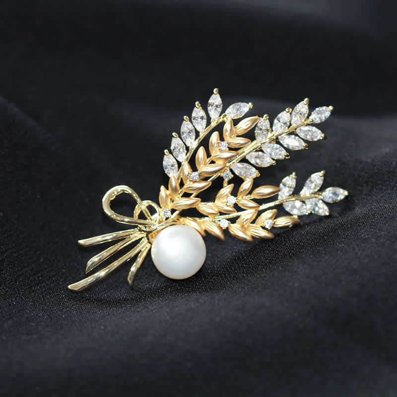 Women's Dazzling Pearl Zirconia Wheat Brooch