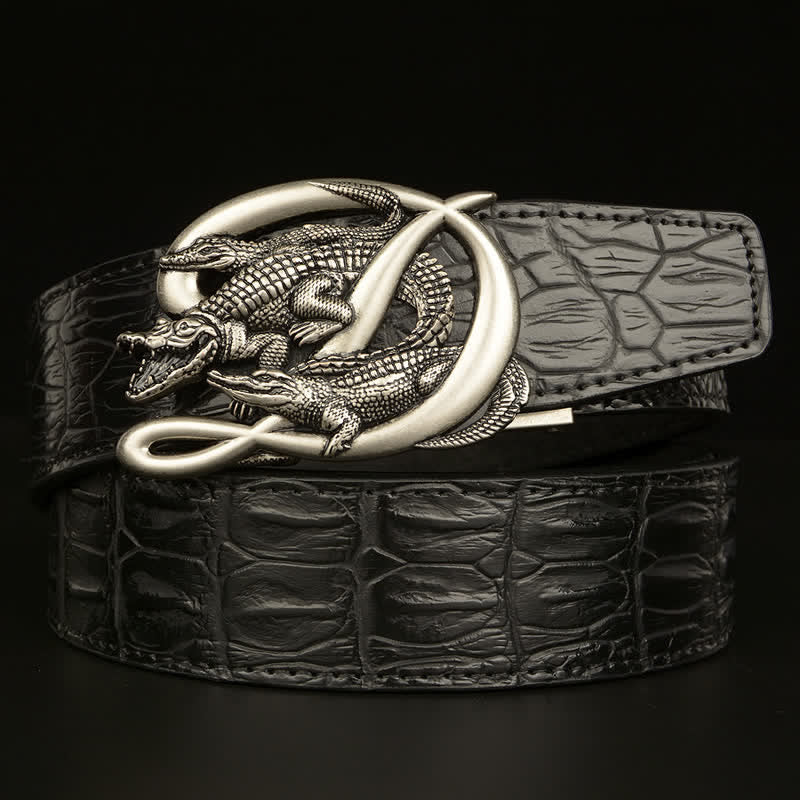 Men's Crocodile Buckle Alligator Pattern Leather Belt