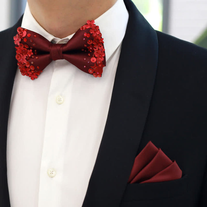 Men's Sequin Flourishing Bow Tie Pocket Square