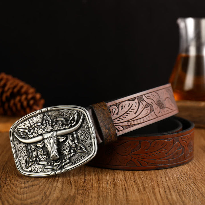 Men's Western Style Cow Head Printed Leather Belt