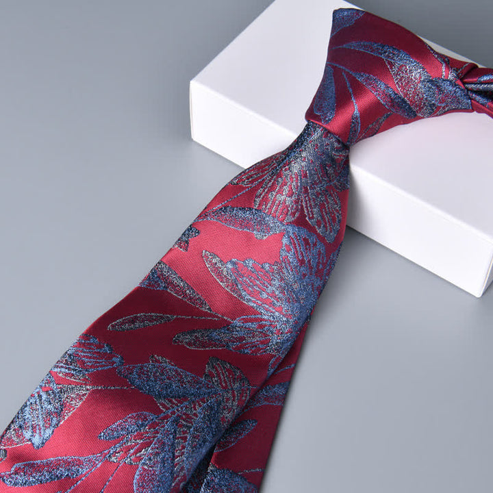 Red & CornflowerBlue Men's Floral Botanical Necktie