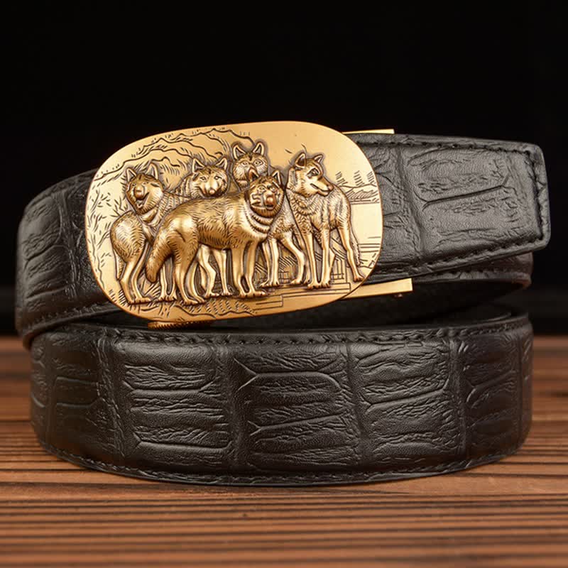 Men's Pack Of Wolves Crocodile Pattern Leather Belt