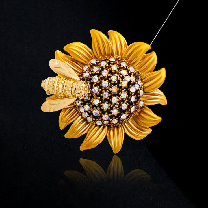 Women's Vivid Sunflower Lovely Bee Brooch