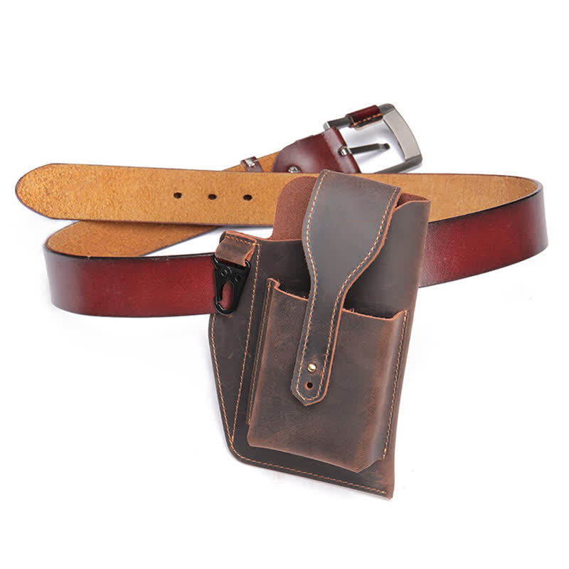 Minimalist Phone Crazy Horse Leather Belt Bag