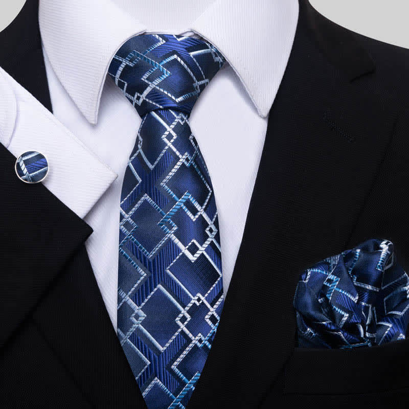 3Pcs Men's Blue & White Crisp Cool Necktie Set - Blue & White - image 0