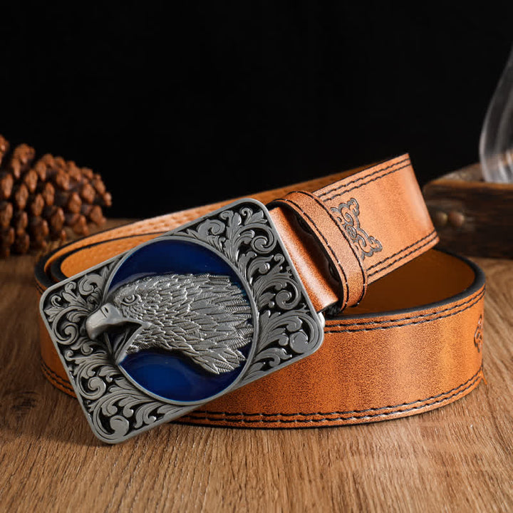 Men's Rectangular Bald Eagle Head Western Leather Belt