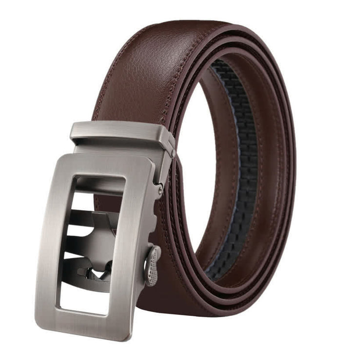 Men's Simple Hollow Automatic Buckle Leather Belt