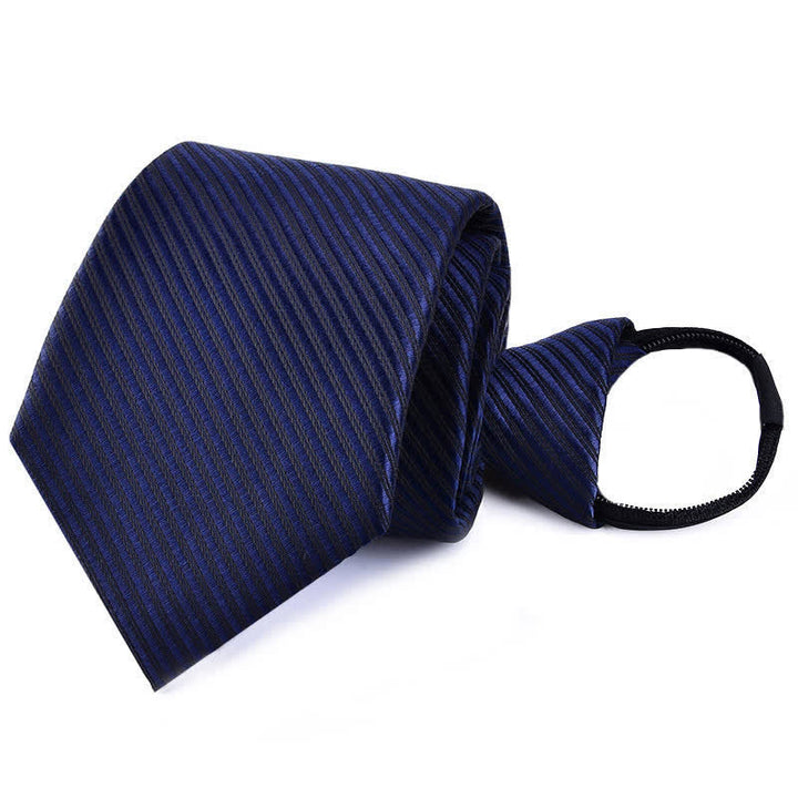 Men's Bussiness Zipper Tie Plaid Striped Necktie