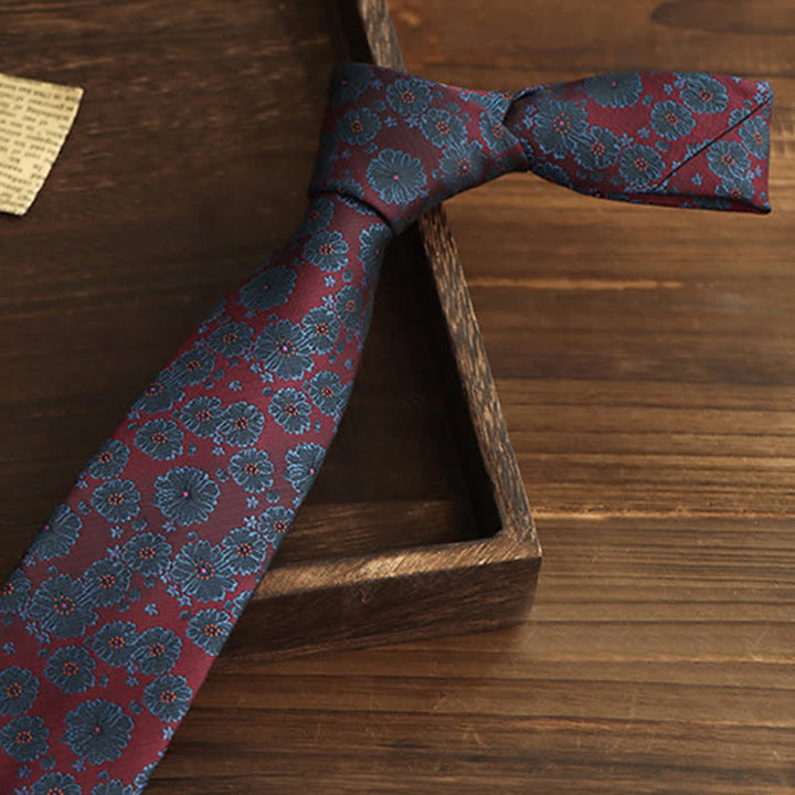 Men's Burgundy & Blue Flowers Necktie