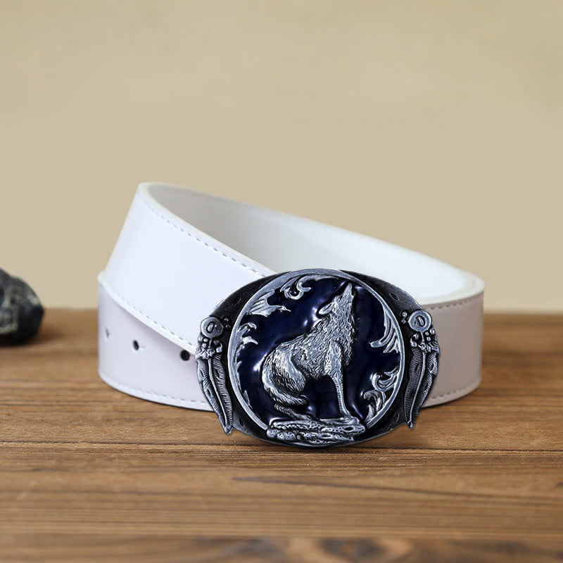 Men's DIY Enamel Domineering Howling Wolf Buckle Leather Belt