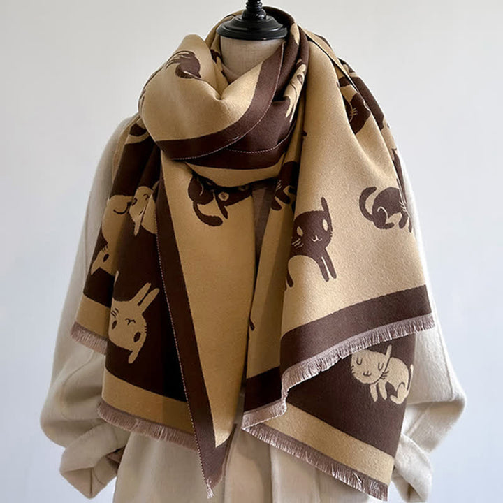 Women's Large Wrap Warm Cat Print Coldproof Scarf