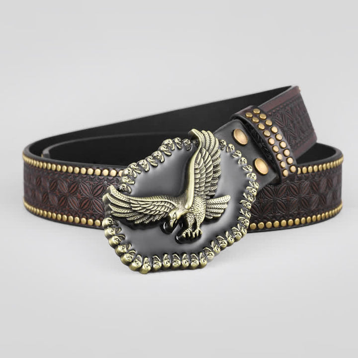 Men's Eagle Soaring Studded Western Leather Belt