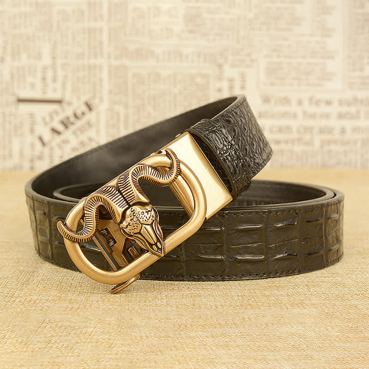 Men's Goat Head Crocodile Print Automatic Buckle Leather Belt