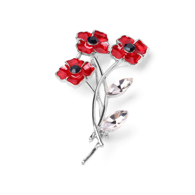 Unisex Red Poppy Bouquet Posy Stem Brooch