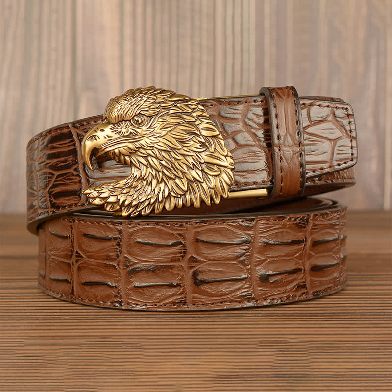 Men's Eagle Head Crocodile Embossed Leather Belt