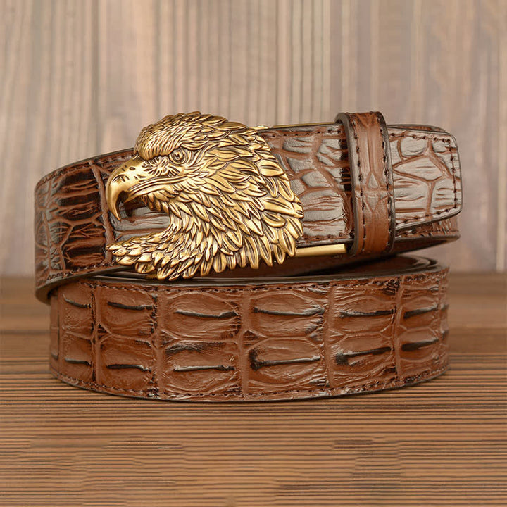 Men's Eagle Head Crocodile Embossed Leather Belt