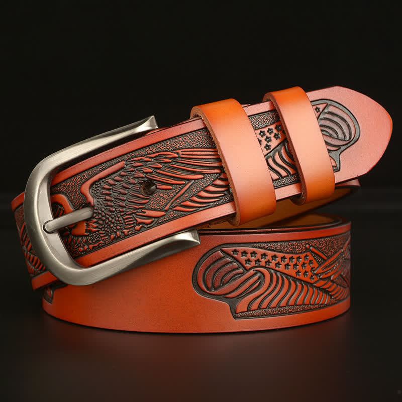 Men's Embossed Eagle Flag Pattern Leather Belt