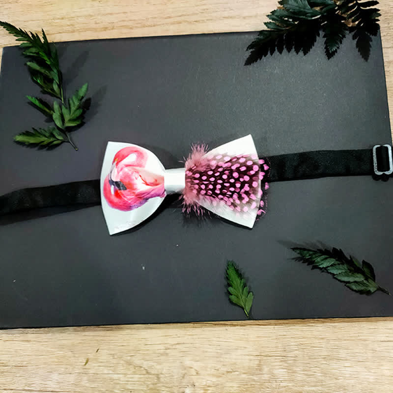 Pink Flamingo Bird Tail Feather Bow Tie