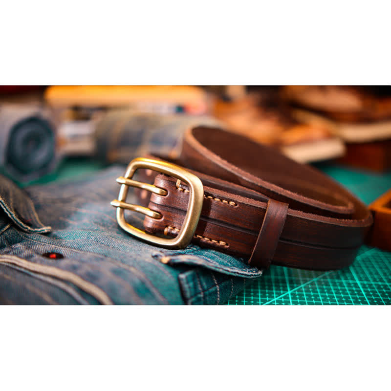 Men's Double Prong Full Grain Leather Belt