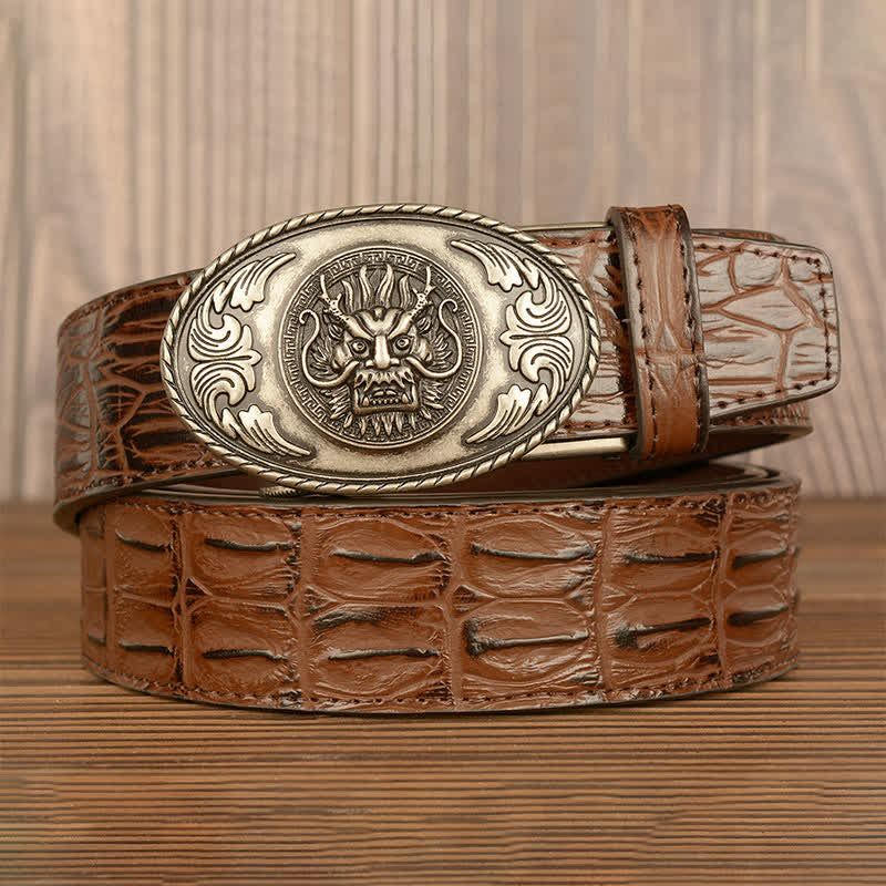 Men's Dragon Head Crocodile Pattern Leather Belt