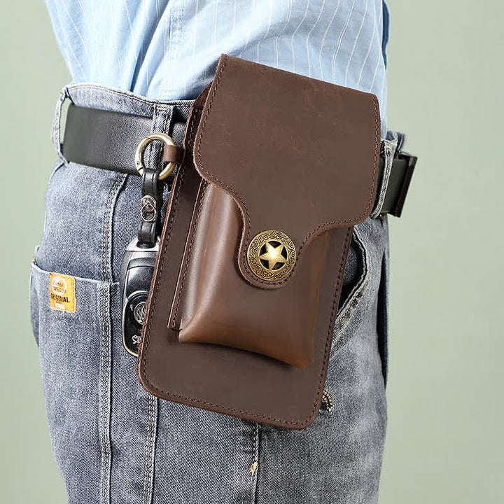 Leather Outdoor Magnetic Star Buckle Phone Belt Bag