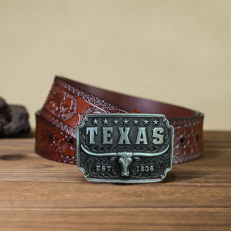 Men's DIY Cowboy Texas Buckle Leather Belt