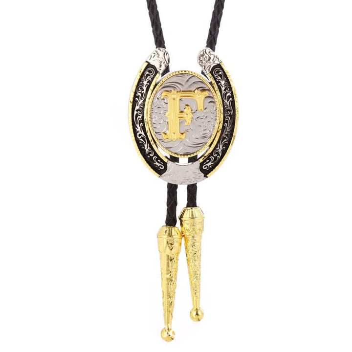Modern Western Horseshoe Initial Letter A To Z Bolo Tie - Gold - F - image 9