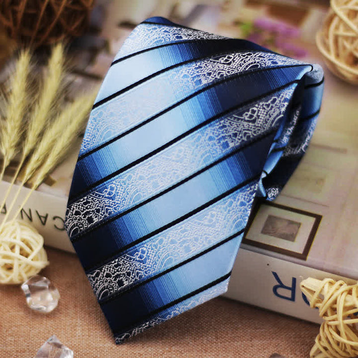 Men's Shade of Blue Gradient Paisley Striped Necktie