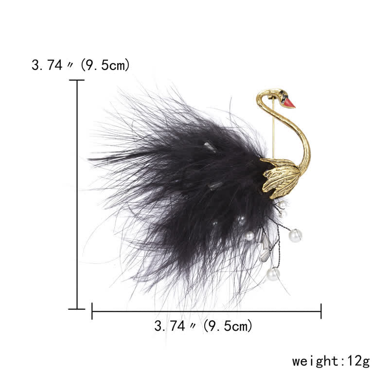 Women's Black / White Swan Plush Feather Brooch