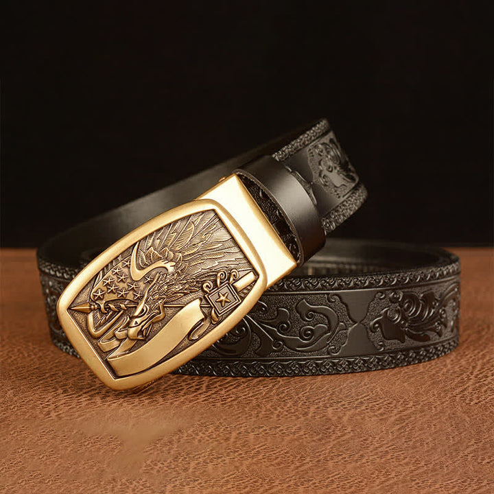 Men's American Flag Hawk Eagle Leather Belt