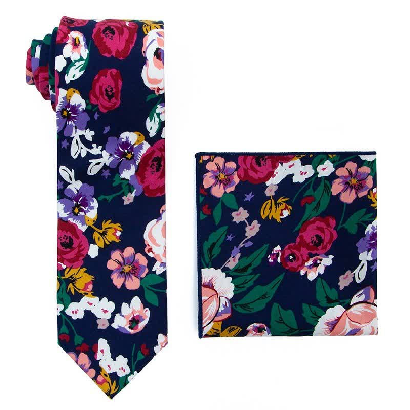 2Pcs Men's Bohemian Style Floral Necktie Set