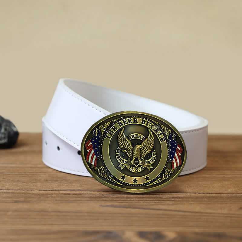 Men's DIY Eagle USA Flag Creative Beer Holder Buckle Leather Belt