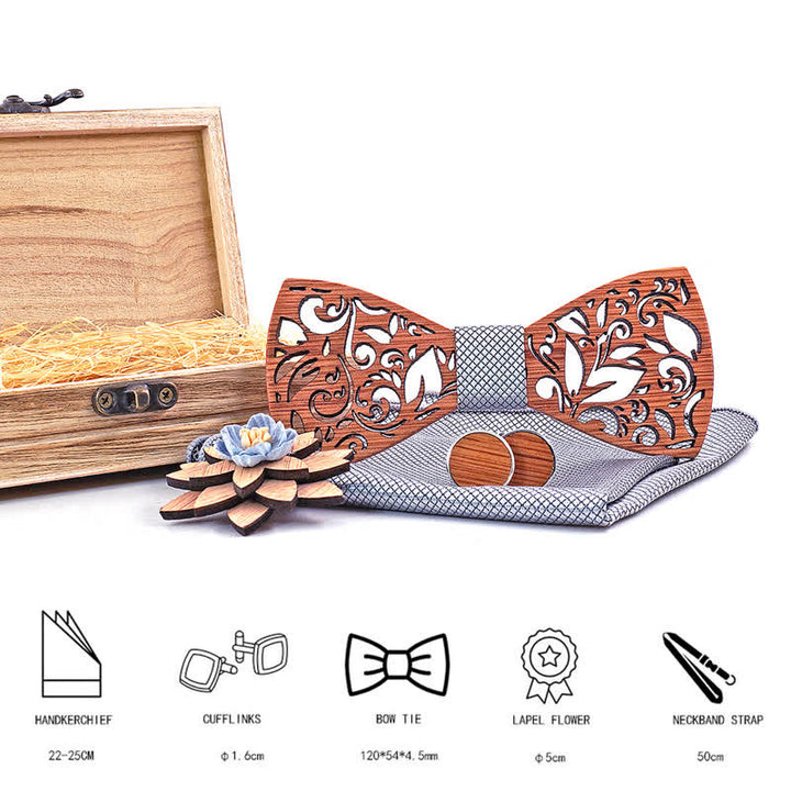 4Pcs Men's Plant Hollow Wooden Bow Tie Set