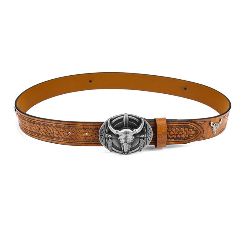 Men's Engraved Mad Bull Leather Belt