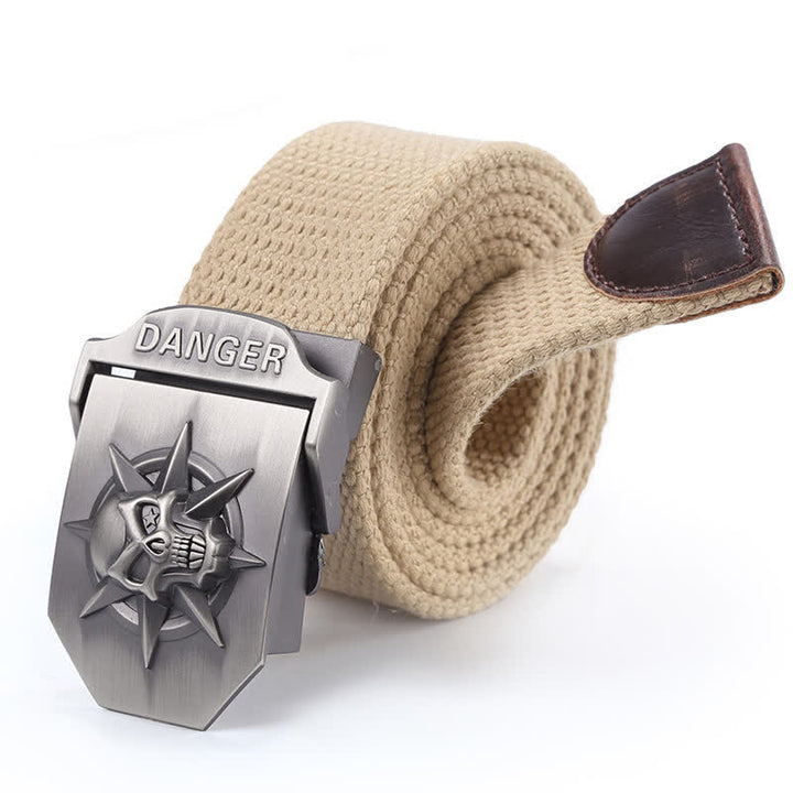 Men's Automatic Skull Buckle Woven Canvas Belt