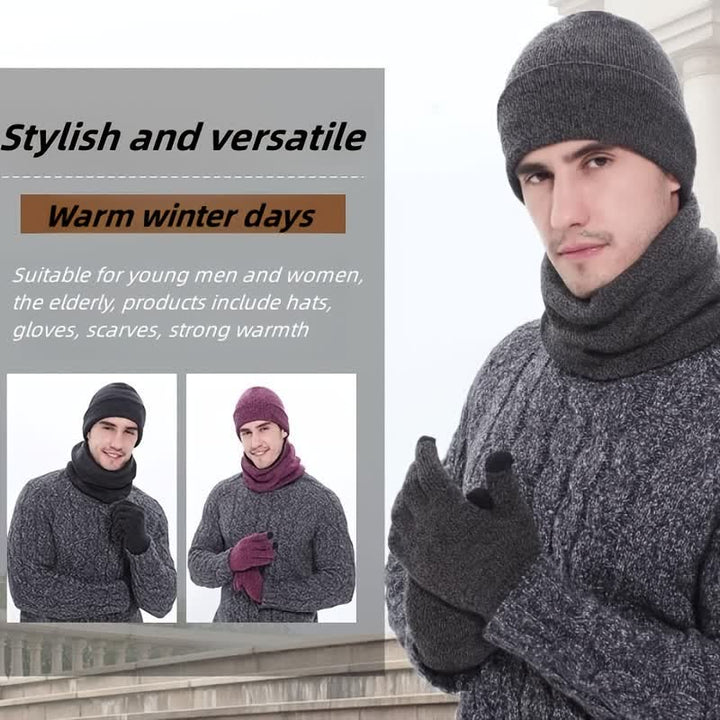 3Pcs Warm Beanie Hat Scarf Touchscreen Gloves Set