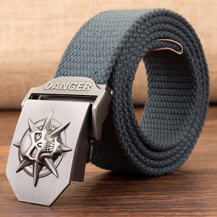 Men's Automatic Skull Buckle Woven Canvas Belt