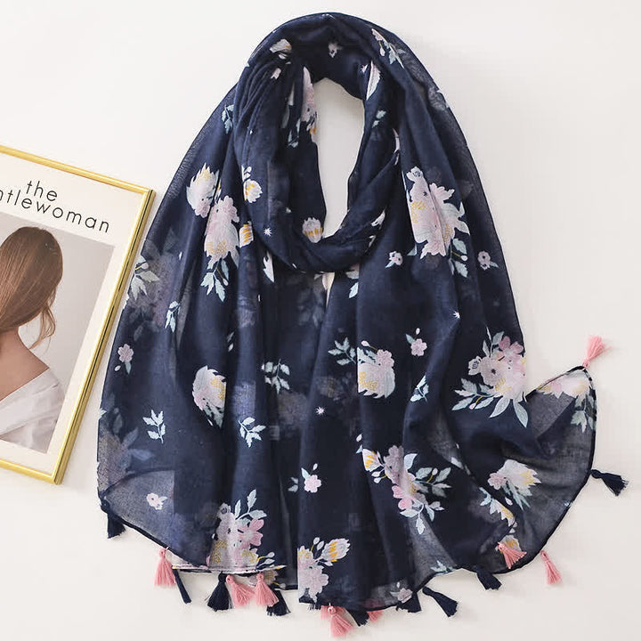 Women's Thin Lovely Butterfly Floral Tassel Scarf - Style #7 - image 12