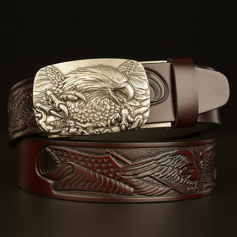 Men's Vintage Eagle Wings Automatic Buckle Leather Belt